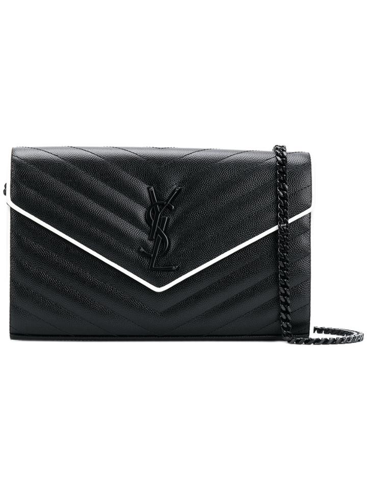 Saint Laurent Contrast Trim Monogram Chain Wallet - Black
