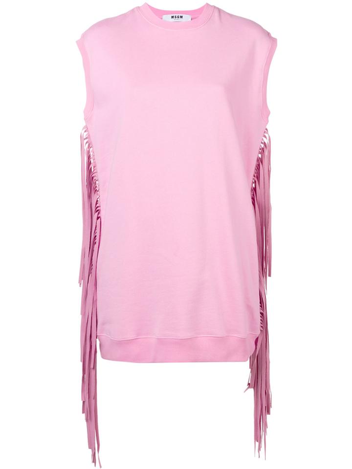 Msgm Fringed Sweatshirt Dress - Pink & Purple