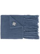 Twin-set Brooch Embellished Fringed Scarf - Blue