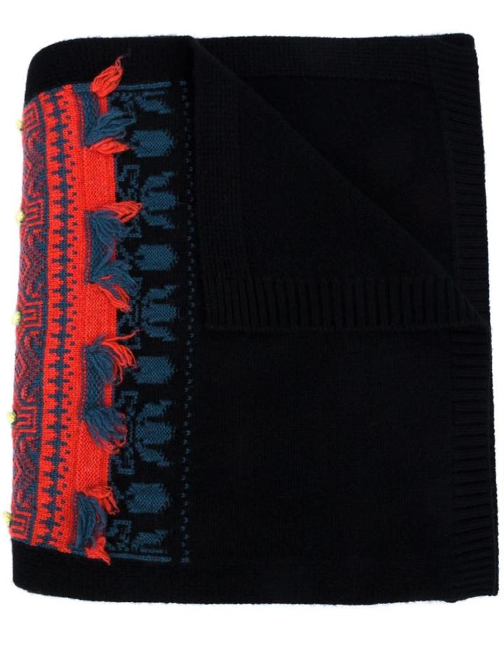 Barrie Cashmere Intarsia Scarf, Women's, Black, Cashmere