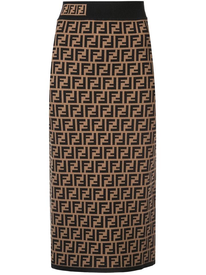 Fendi Monogram Midi Skirt - Brown
