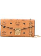 Mcm Logo Print Chain Clutch - Brown