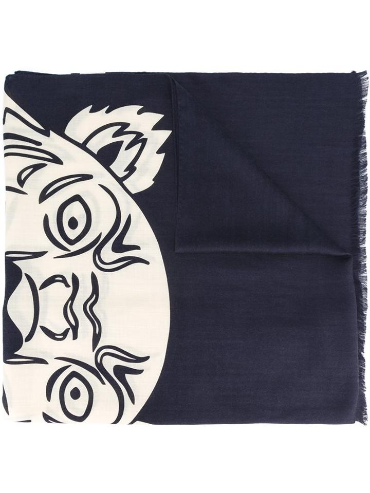 Kenzo 'tiger Face' Scarf, Adult Unisex, Blue, Silk/wool