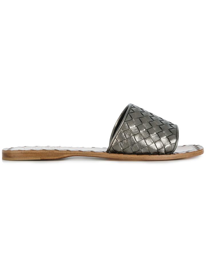Bottega Veneta Metallic Intrecciato Slides - Grey