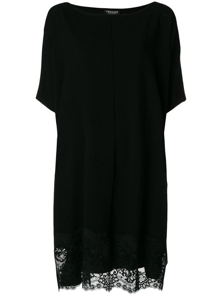 Twin-set Lace Hem Dress - Black