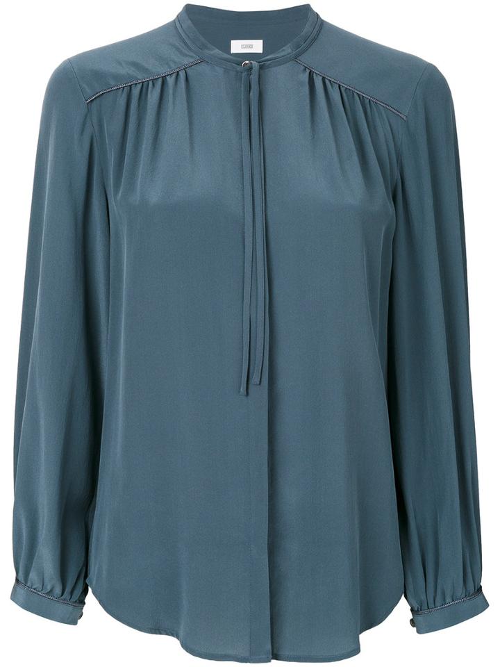 Closed - Collarless Blouse - Women - Silk - Xs, Blue, Silk