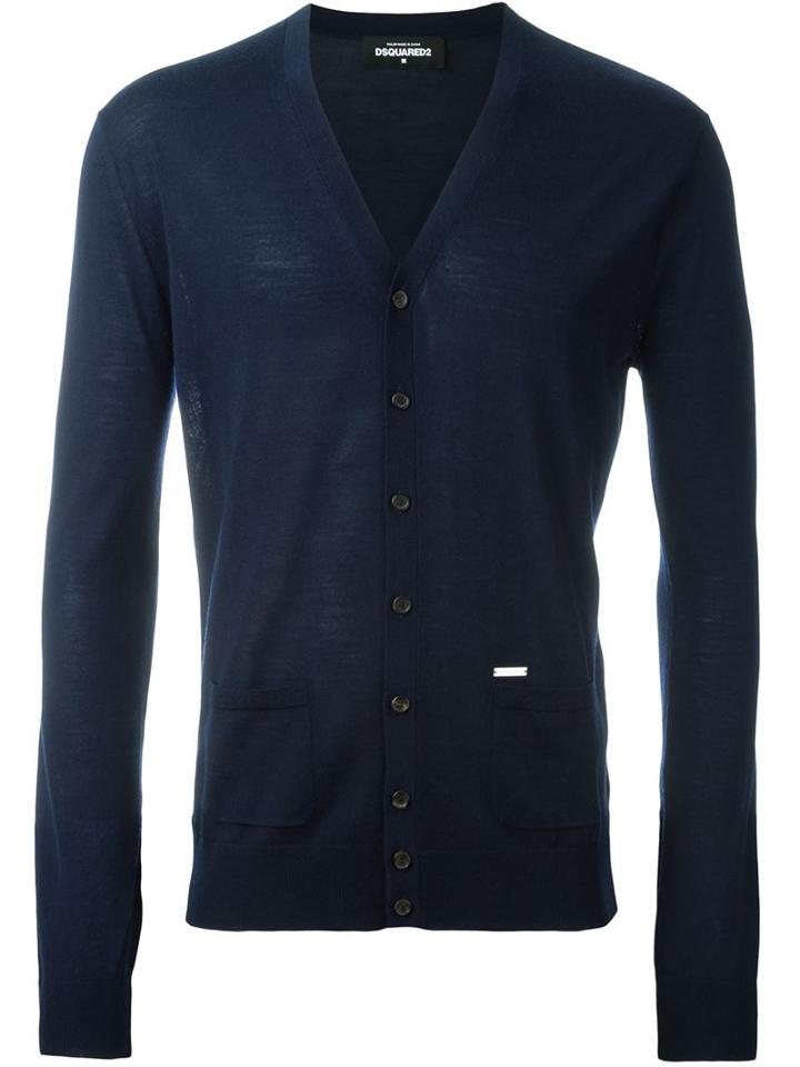 Dsquared2 V-neck Cardigan, Men's, Size: Large, Blue, Wool
