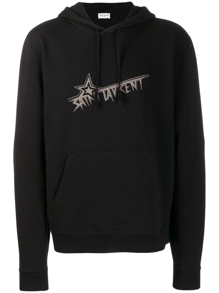 Saint Laurent Logo Print Hoodie - Black