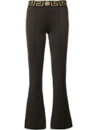 Versace Greek Key Waistband Flared Leggings, Women's, Size: 3, Black, Polyamide/spandex/elastane