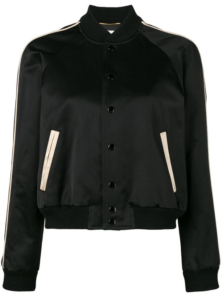 Saint Laurent Embellished Back Cropped Bomber Jacket - Black