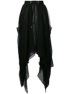 Balmain Asymmetric Sheer Skirt, Women's, Size: 36, Black, Silk