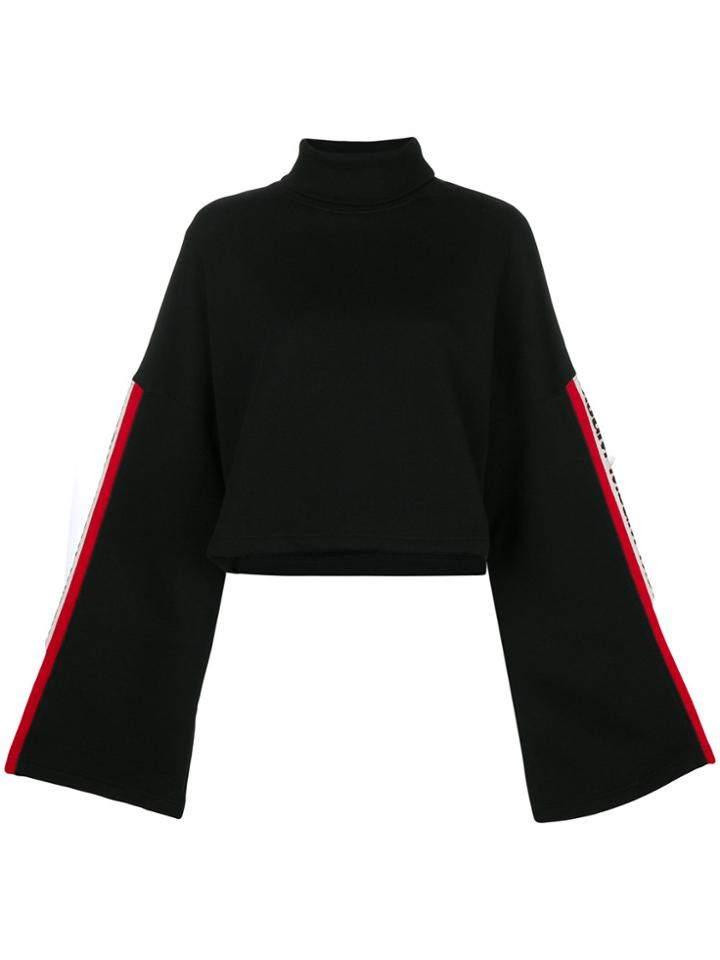 Msgm Logo Stripe Cropped Sweater - Black