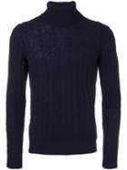 Zanone Cable Knit Turtleneck Jumper, Men's, Size: 50, Blue, Virgin Wool
