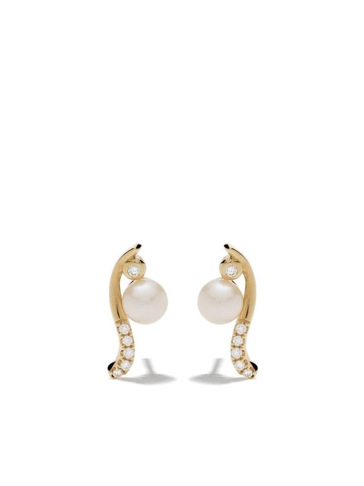 Yoko London 18kt Yellow Gold And Fresh Water Pearl Diamond Earrings