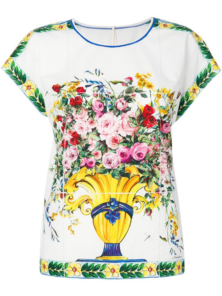 Dolce & Gabbana - Floral Print Top - Women - Cotton - 42, White, Cotton