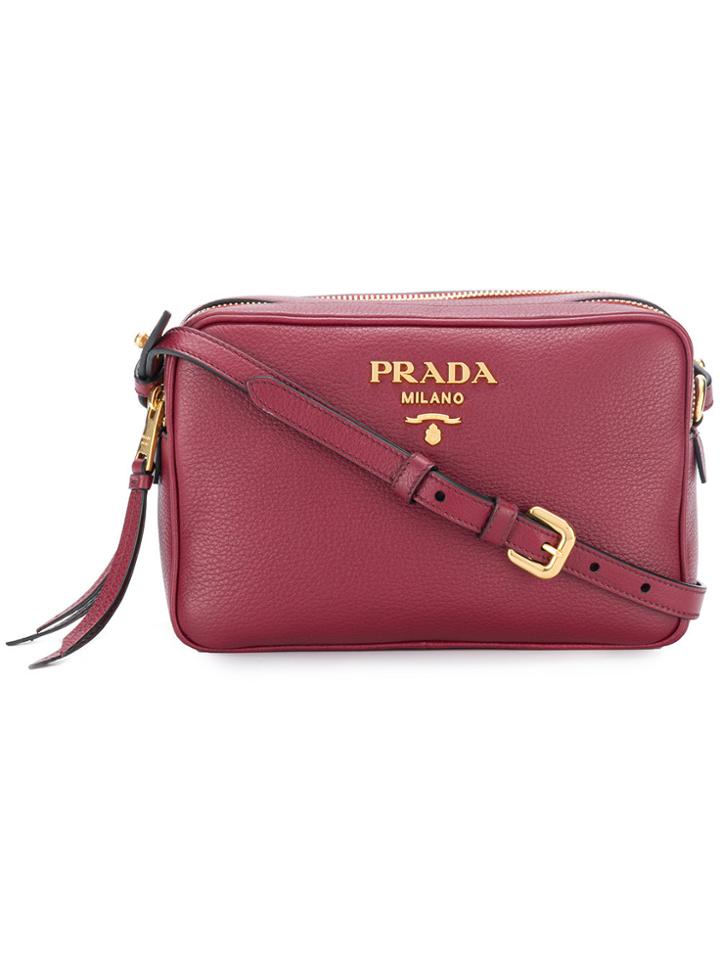 Prada Saffiano Double Zip Crossbody Bag - Red