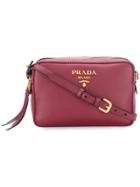 Prada Saffiano Double Zip Crossbody Bag - Red