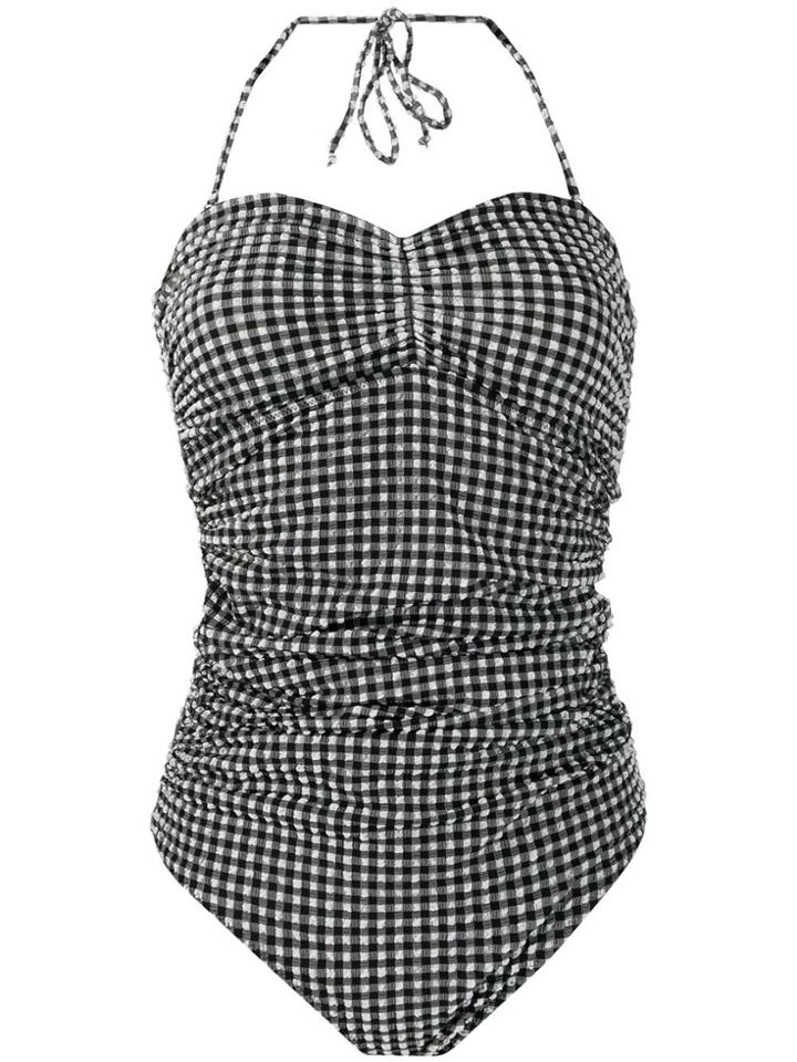 Ganni Gingham Halterneck Swimsuit - Black