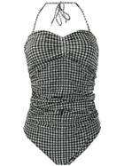 Ganni Gingham Halterneck Swimsuit - Black