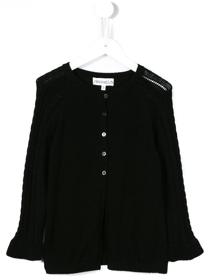 Simonetta Open Knit Sleeve Cardigan, Girl's, Size: 12 Yrs, Black