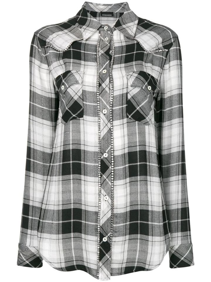 Ermanno Ermanno Rhinestone Trim Checked Shirt - Black