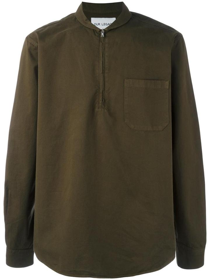 Our Legacy Shawl Collar Zipped Shirt, Men's, Size: 46, Green, Cotton