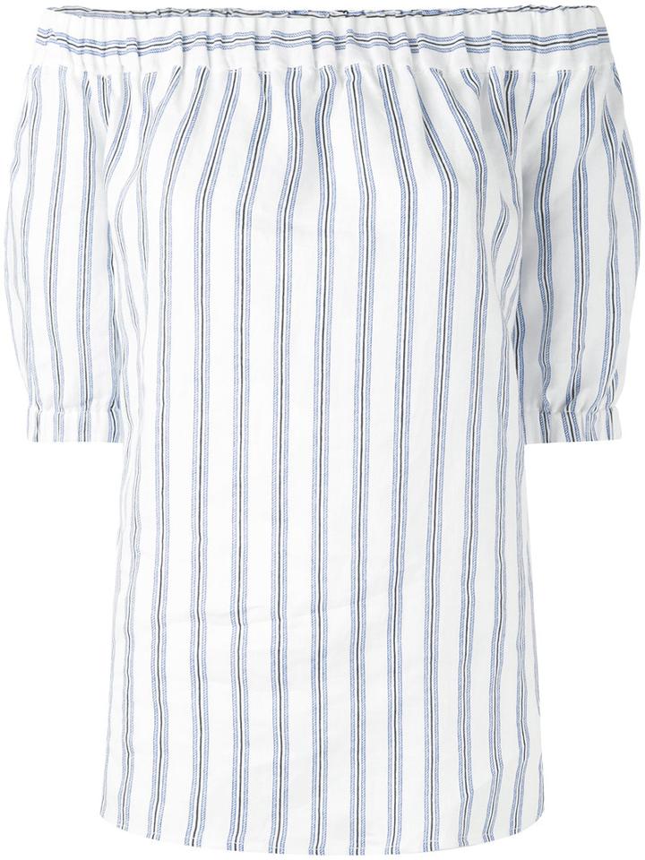 Michael Michael Kors - Off-shoulder Striped Top - Women - Linen/flax - Xxs, Blue, Linen/flax