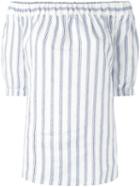 Michael Michael Kors - Off-shoulder Striped Top - Women - Linen/flax - Xxs, Blue, Linen/flax