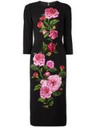 Dolce & Gabbana Rose Print Cady Dress, Women's, Size: 42, Black, Viscose/silk/spandex/elastane/cotton