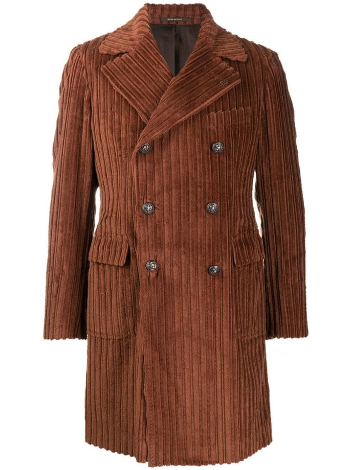 Tagliatore Double Breasted Velour Coat - Brown