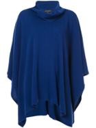 Sofia Cashmere Turtleneck Knit Poncho - Blue