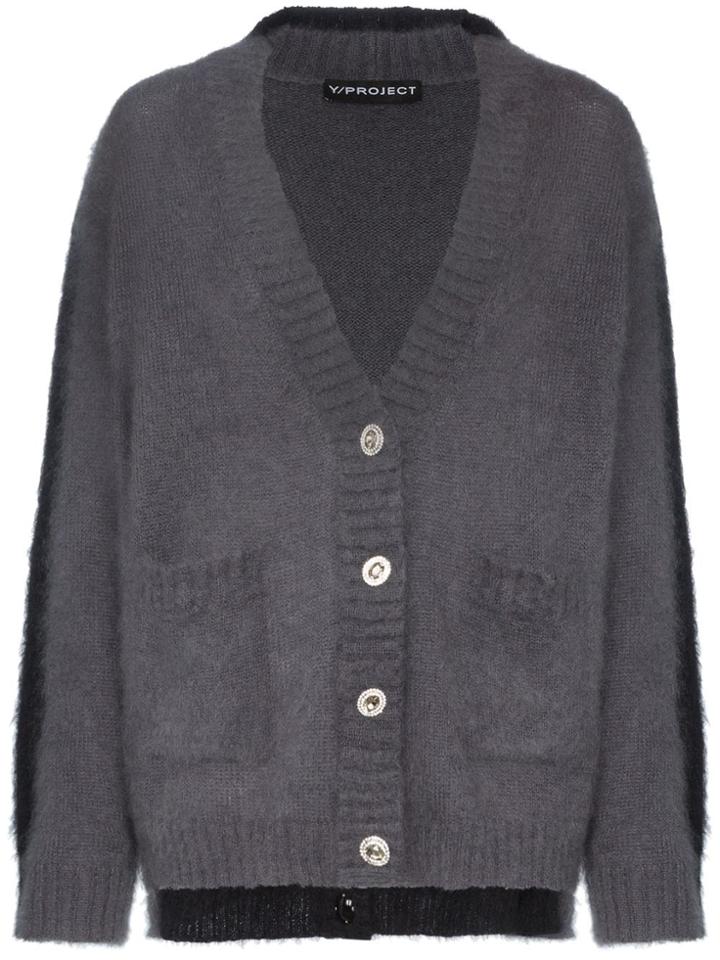 Y / Project Mohair Wool-blend Knitted Double Cardigan - Grey