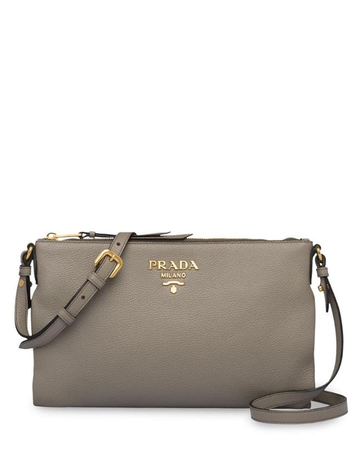 Prada Logo Plaque Shoulder Bag - Grey