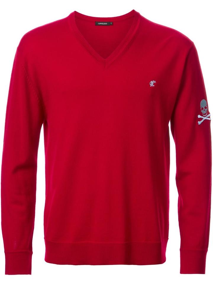 Loveless V Neck Fine Knit Jumper, Men's, Size: 1, Red, Wool