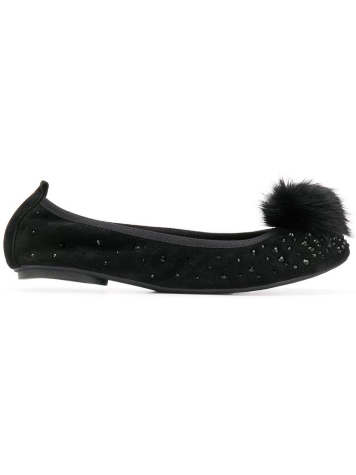 Max & Moi Pompom Ballerina Shoes - Black