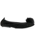 Max & Moi Pompom Ballerina Shoes - Black