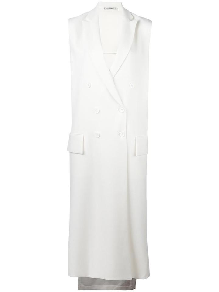 Lucio Vanotti Sleeveless Double Breasted Coat, Women's, Size: 1, White, Virgin Wool/polyester/spandex/elastane