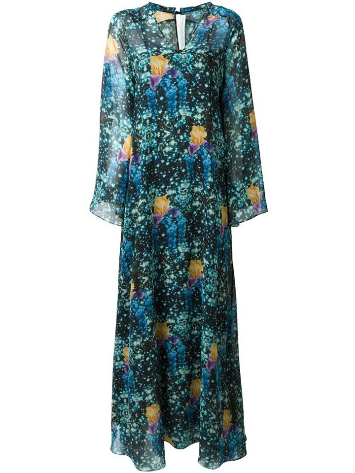 Francesco Scognamiglio Long Floral Print Dress, Women's, Size: 38, Blue, Silk/spandex/elastane