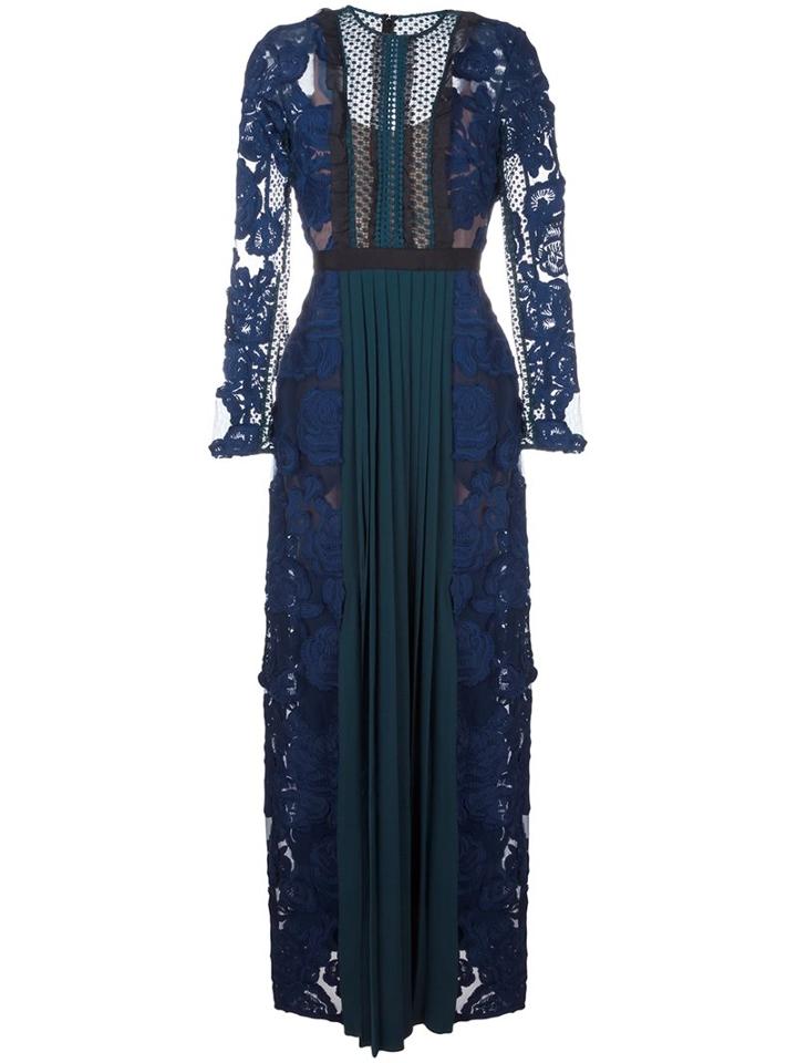 Self-portrait Lace Overlay Dress, Women's, Size: 8, Blue, Polyamide/polyester/spandex/elastane