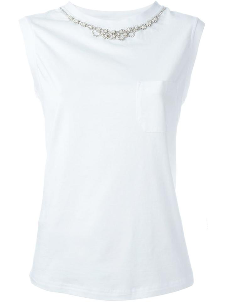 Twin-set Embellished Neck Tank Top, Women's, Size: Xl, White, Cotton/glass/pvc