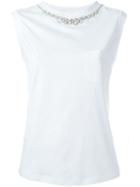Twin-set Embellished Neck Tank Top, Women's, Size: Xl, White, Cotton/glass/pvc