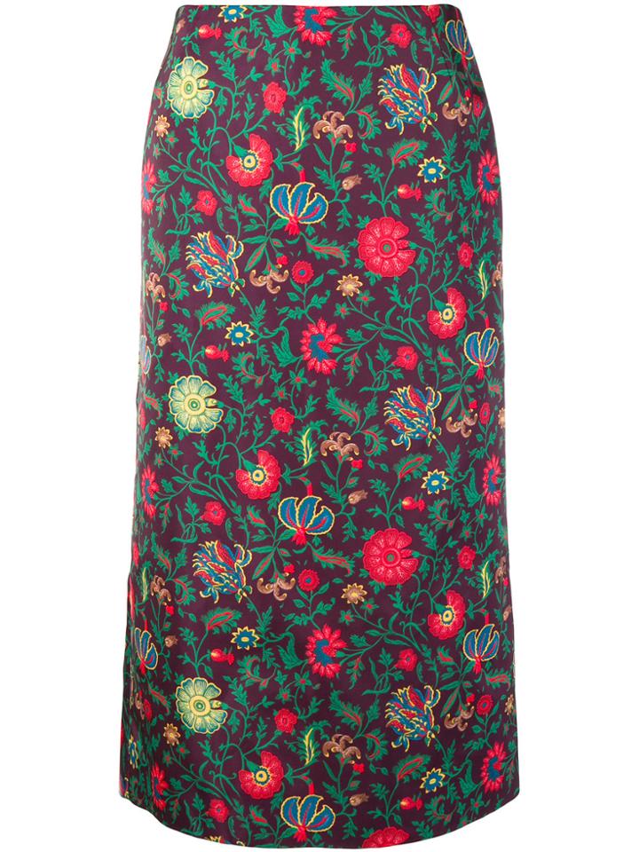 La Doublej Dragon Flower Print Midi Skirt - Pink & Purple