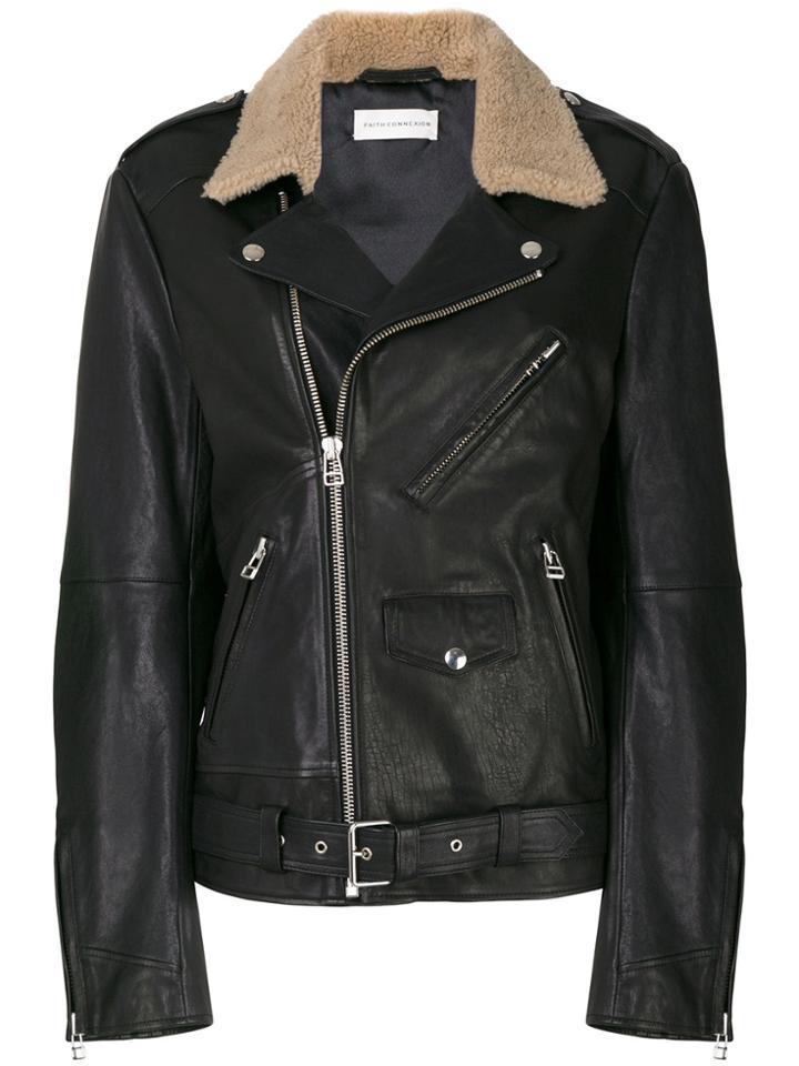 Faith Connexion Fur Collar Biker Jacket - Black
