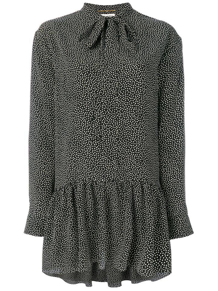 Saint Laurent Ditsy Floral Tie Neck Dress - Black