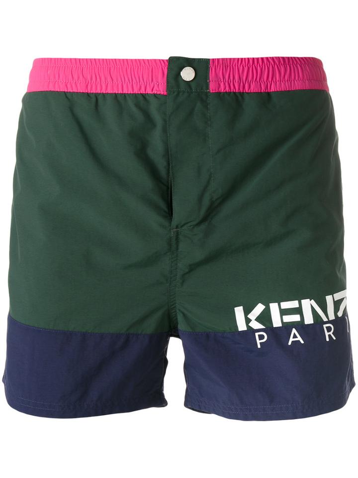 Kenzo - Colour Block Swim Shorts - Men - Nylon/polyester - S, Green, Nylon/polyester