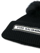 Yves Salomon Ribbed Pom Pom Beanie - Black