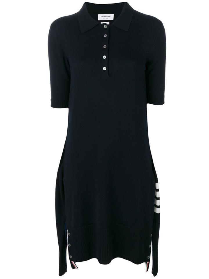 Thom Browne 2-in-1 Cardigan Polo Dress In Navy Fine Merino Wool - Blue