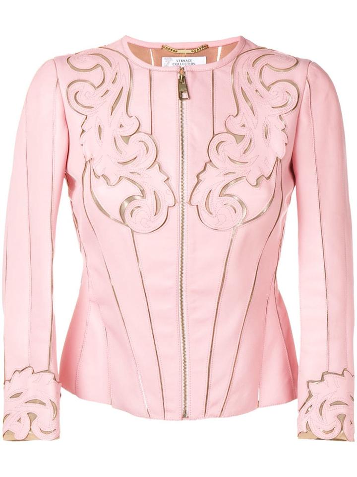 Versace Collection Baroque Stencil Cut Leather Jacket - Pink