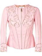 Versace Collection Baroque Stencil Cut Leather Jacket - Pink
