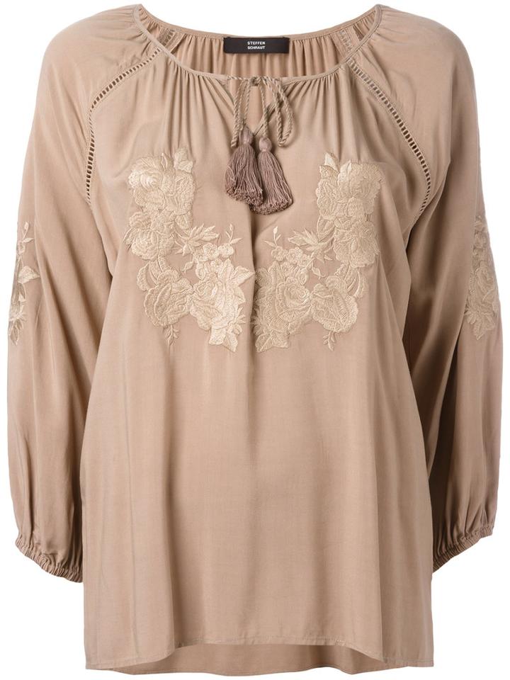 Steffen Schraut Floral Embroidery Blouse, Women's, Size: 36, Brown, Viscose